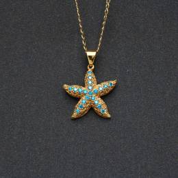 Handmade Gold Necklace Starfish Stones