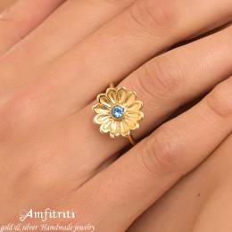 Handmade Goldplated Sterlingn Silver Chrysanthemum Ring